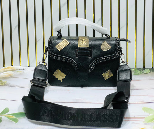 Home Pearl Luxury  Sling Bag with Gold Emblem Accents
