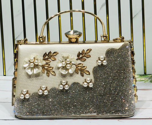 Home Pearl Luxury Pearl  Crystal Embellished Bridal Clutch