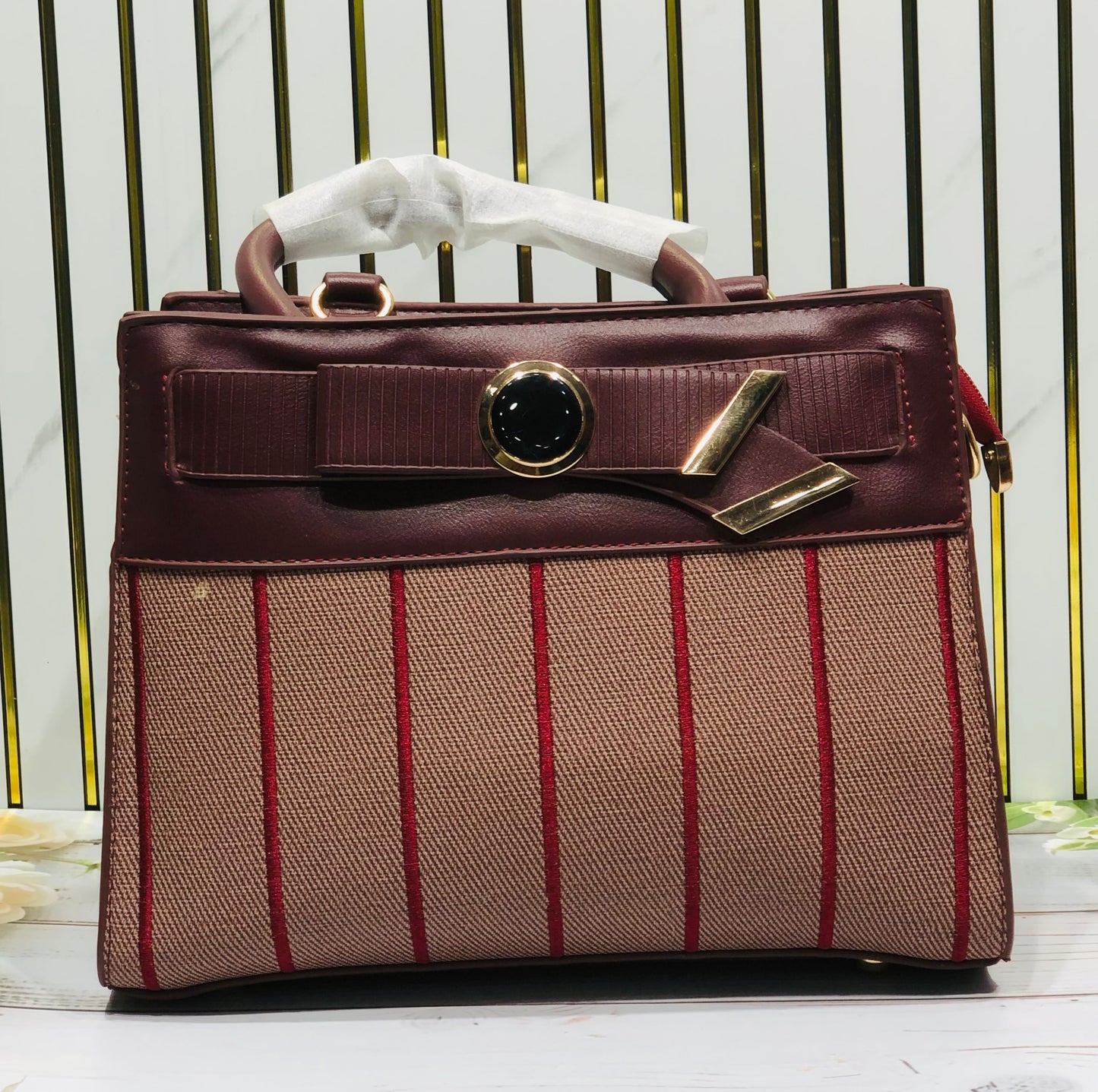 Home Pearl Elegant Striped Medium Handbag