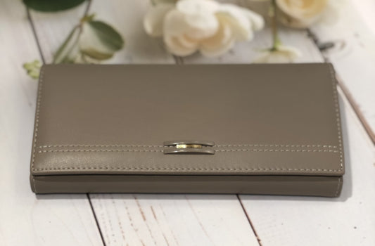Home Pearl Taupe Grey Long Wallet for Women – Sleek Minimalist Design