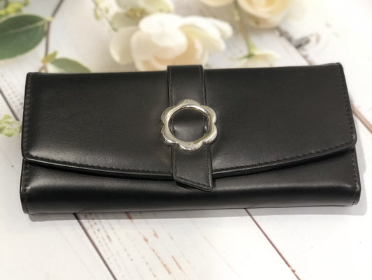 Home Pearl Black Floral Clasp Long Wallet for Women – Elegant  Sleek Design